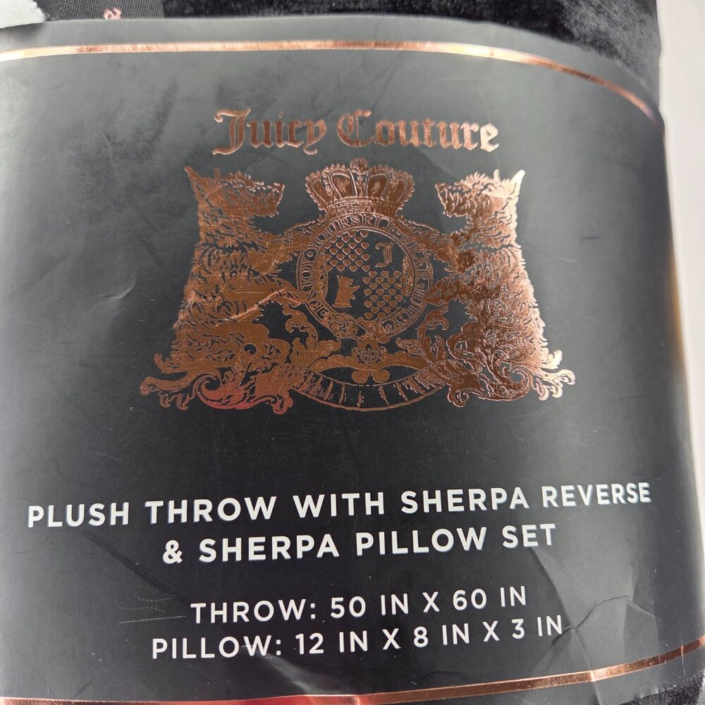 NWT Juicy Couture Black Plush Sherpa Dog Throw & Pillow - Picture 3 of 3